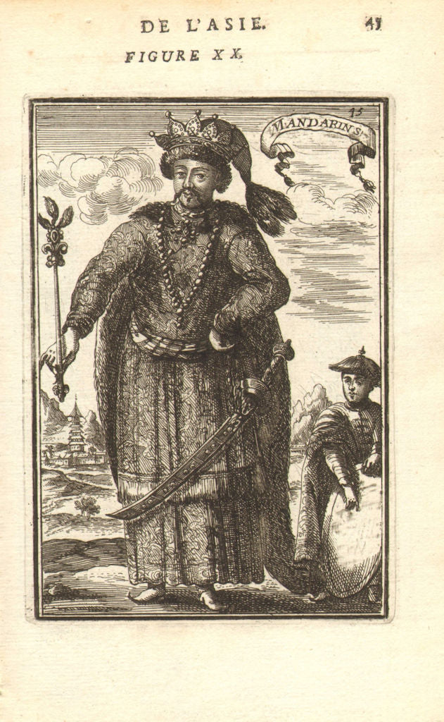 CHINA. 'Mandarins' in full regalia wih sceptre & sword. MALLET 1683 old print